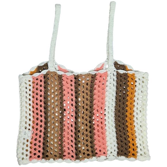 LE LIS COLLECTION Crochet Striped Button‎ Front Crop Top Women Size M - Picture 2 of 7